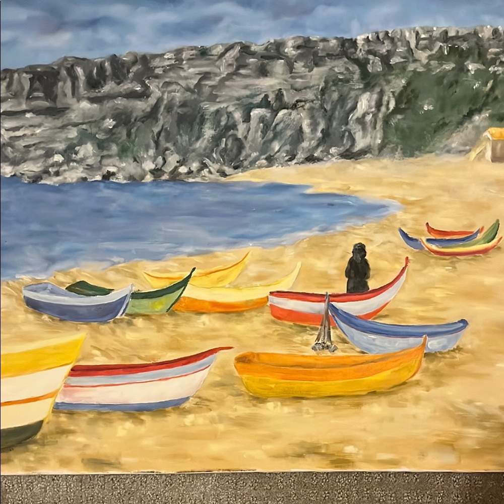 Original Beach Boats Art Painting 24 x 20